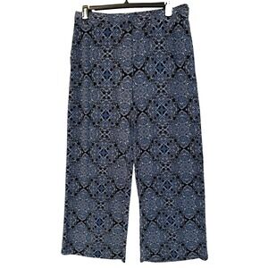 Women's Kasper Size XL Wide Leg Blue Print‎ Pull On Palazzo Pants Boho